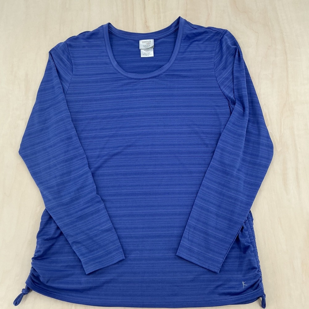 Danskin Now Top Womens XL Blue Long Sleeve Cinched Side Activewear Performance